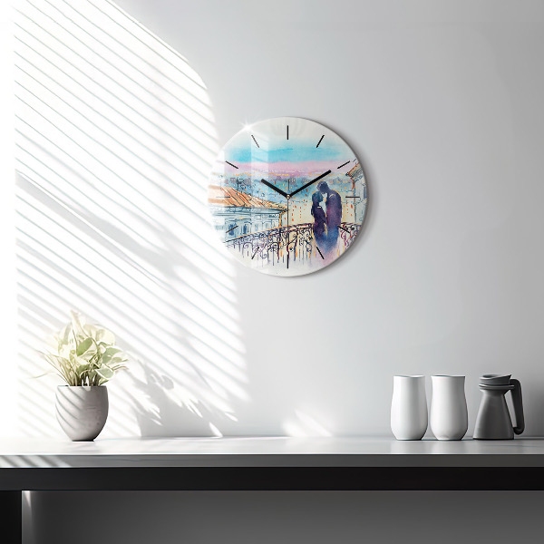 Round glass wall clock People in watercolor