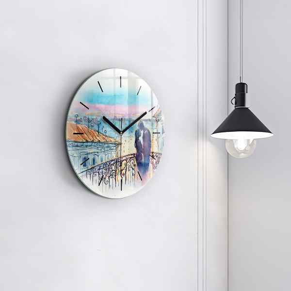 Round glass wall clock People in watercolor