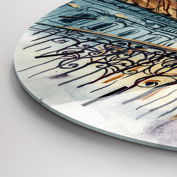 Round glass wall clock People in watercolor