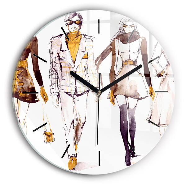 Round glass wall clock Woman and man