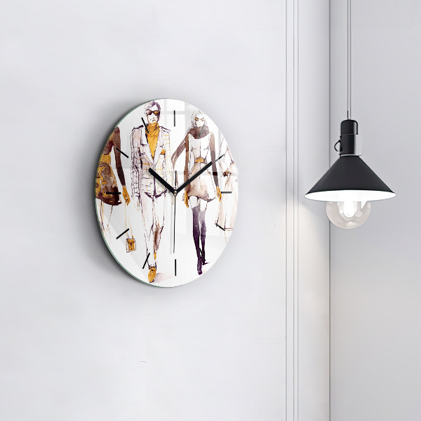 Round glass wall clock Woman and man