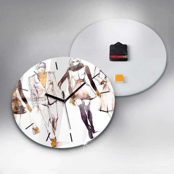 Round glass wall clock Woman and man