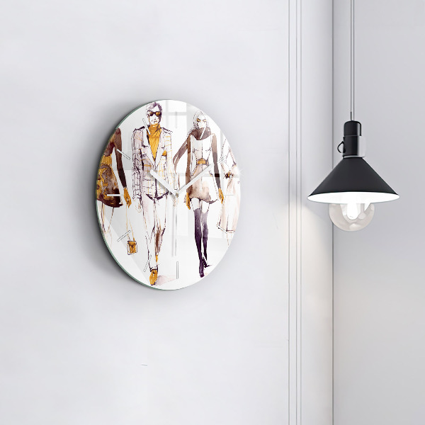 Round glass wall clock Woman and man
