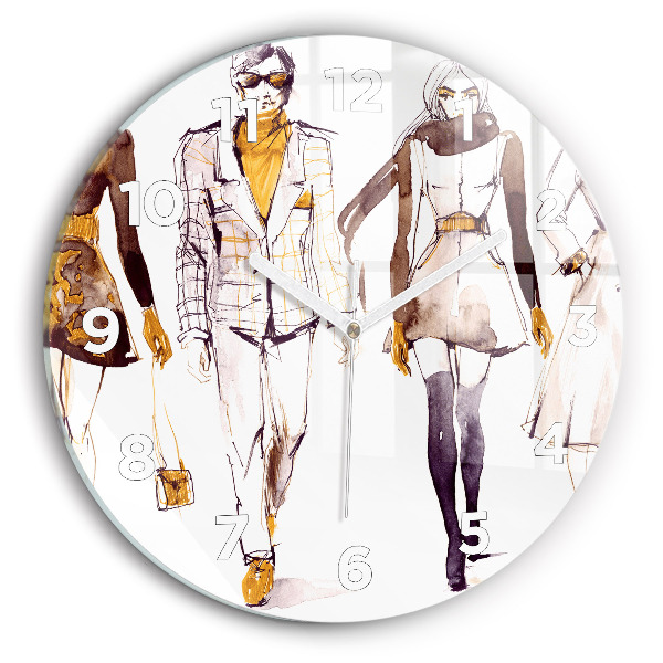 Round glass wall clock Woman and man