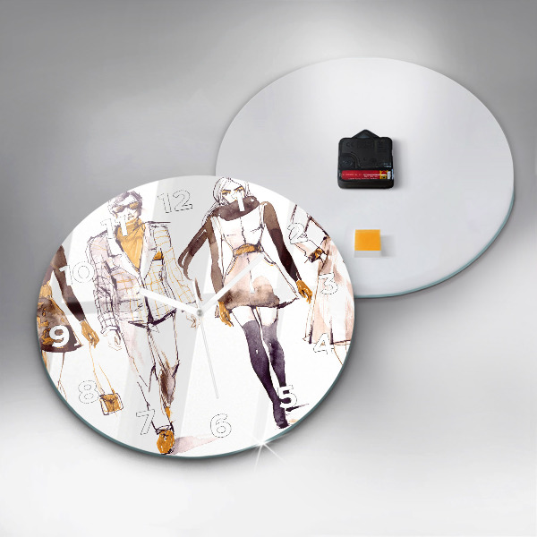 Round glass wall clock Woman and man