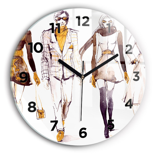 Round glass wall clock Woman and man