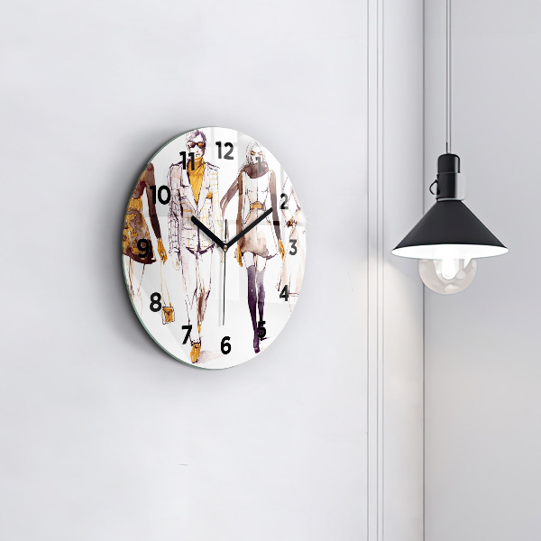 Round glass wall clock Woman and man