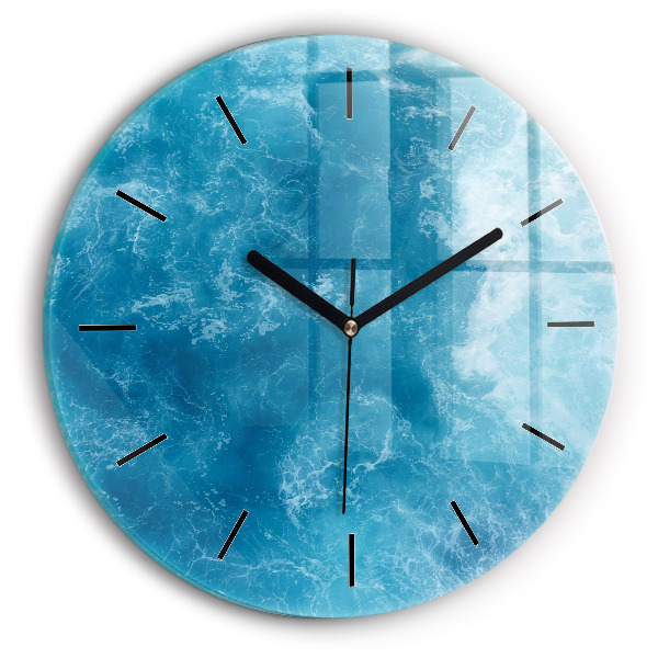Round glass wall clock Sea water
