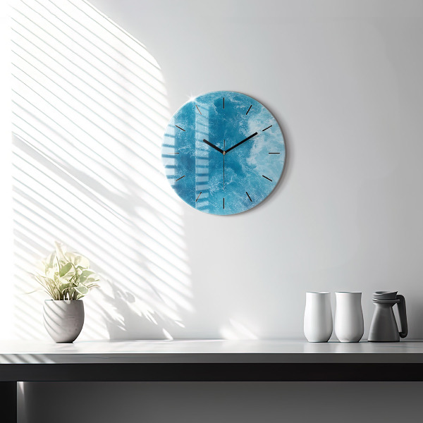 Round glass wall clock Sea water