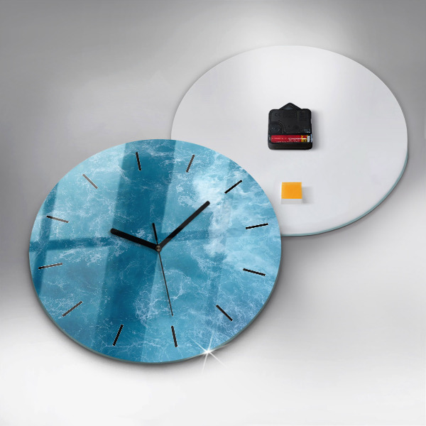Round glass wall clock Sea water