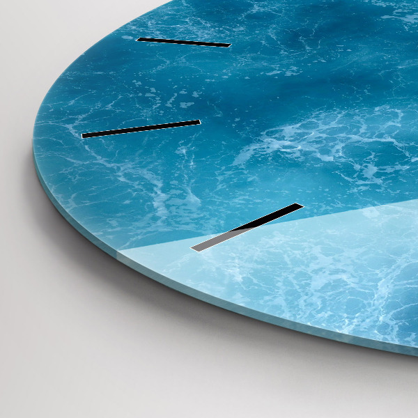 Round glass wall clock Sea water
