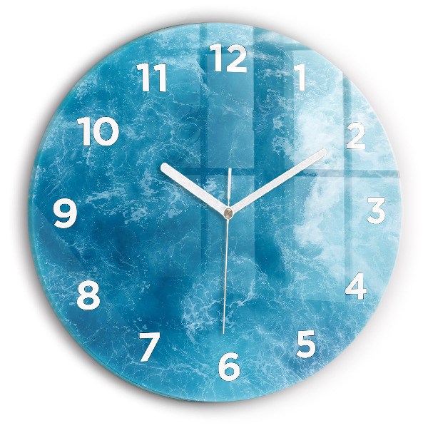 Round glass wall clock Sea water