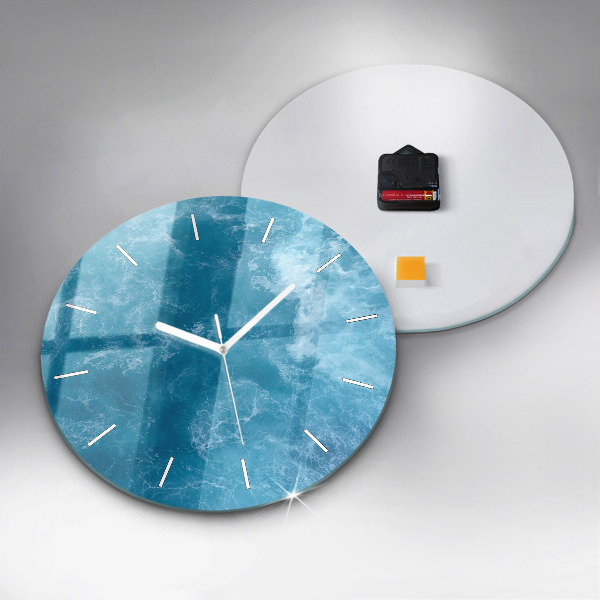 Round glass wall clock Sea water