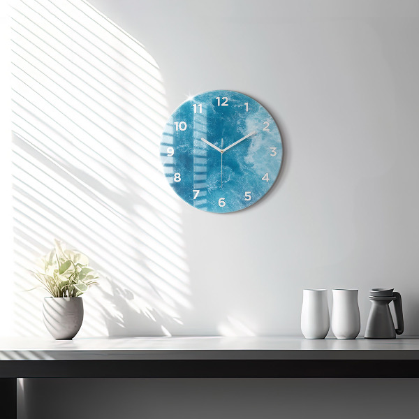 Round glass wall clock Sea water