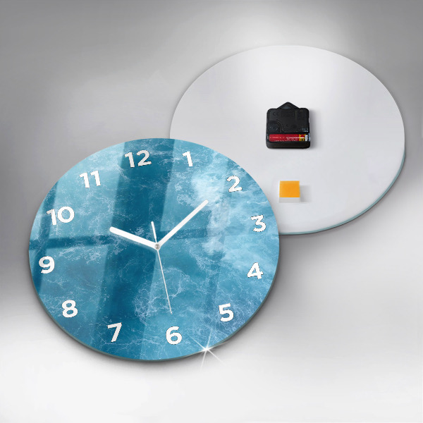 Round glass wall clock Sea water