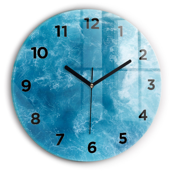 Round glass wall clock Sea water