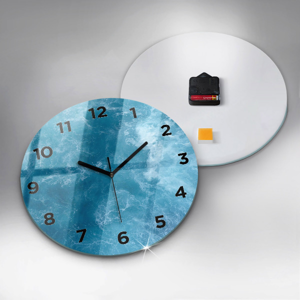 Round glass wall clock Sea water