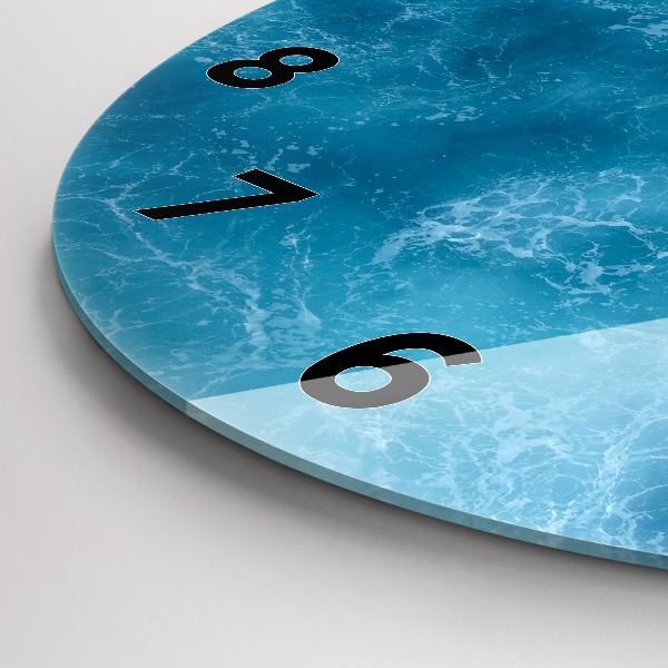 Round glass wall clock Sea water