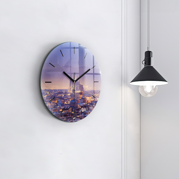 Round glass wall clock View of Barcelona