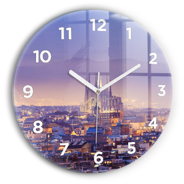 Round glass wall clock View of Barcelona