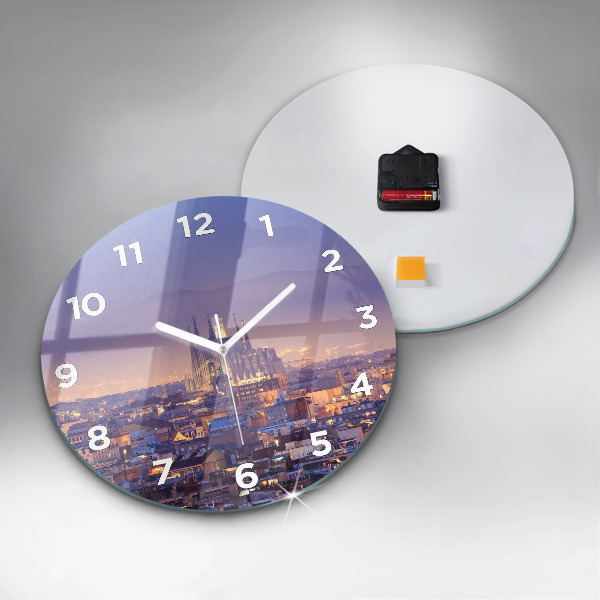 Round glass wall clock View of Barcelona