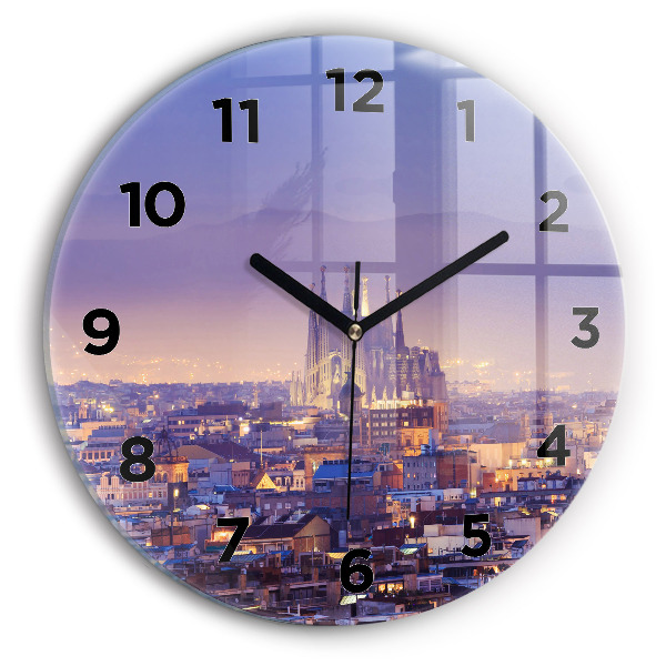 Round glass wall clock View of Barcelona