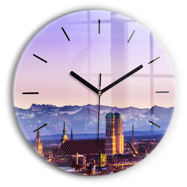 Round glass wall clock German Alps Munich