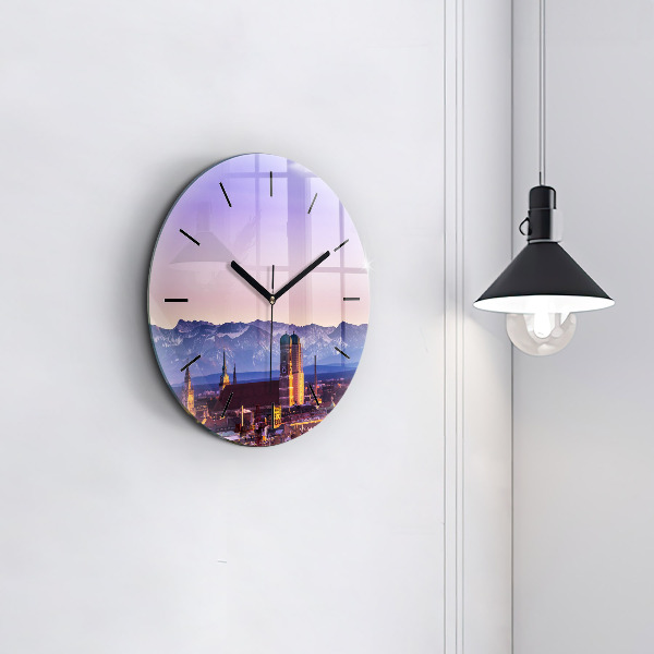 Round glass wall clock German Alps Munich