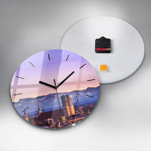 Round glass wall clock German Alps Munich
