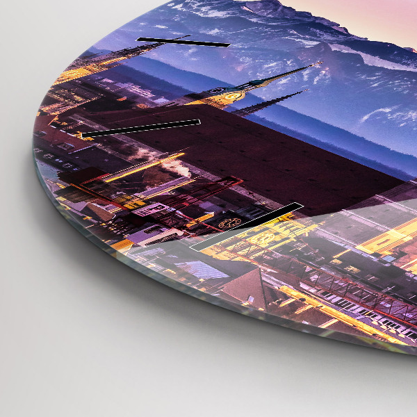 Round glass wall clock German Alps Munich
