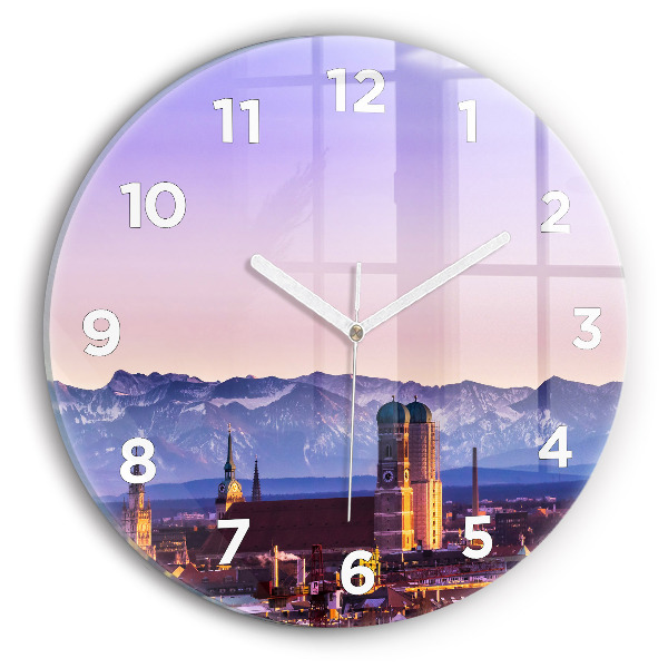 Round glass wall clock German Alps Munich