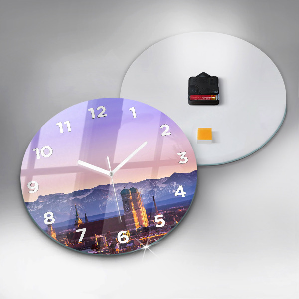 Round glass wall clock German Alps Munich