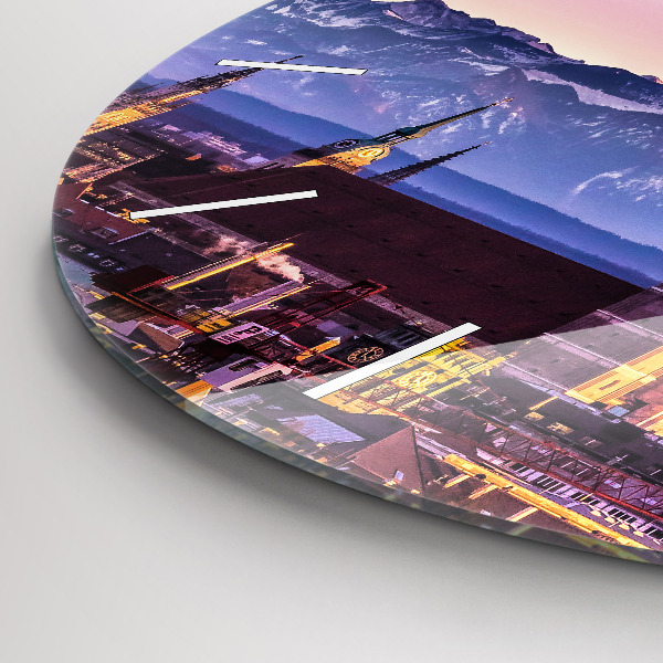Round glass wall clock German Alps Munich