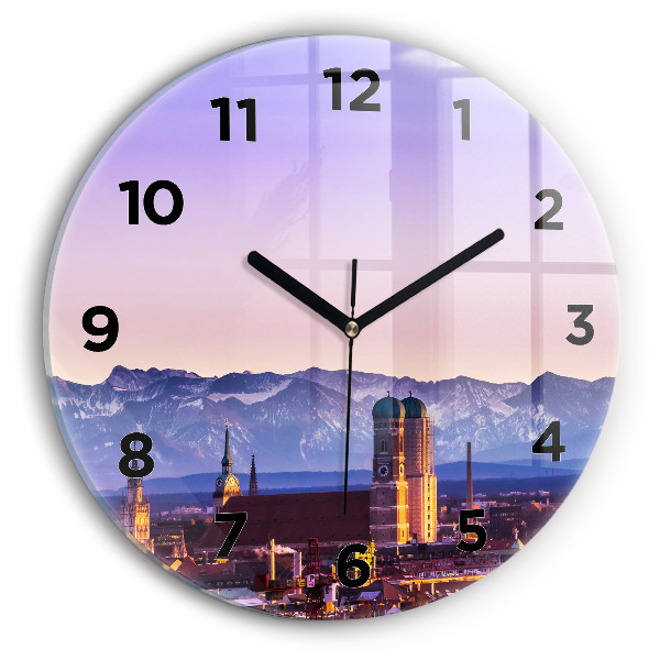 Round glass wall clock German Alps Munich