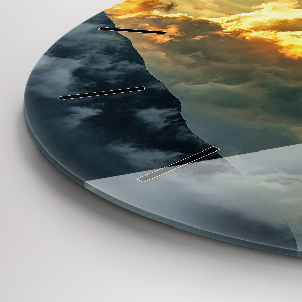 Round glass wall clock Balloon flight in the clouds