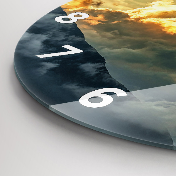 Round glass wall clock Balloon flight in the clouds