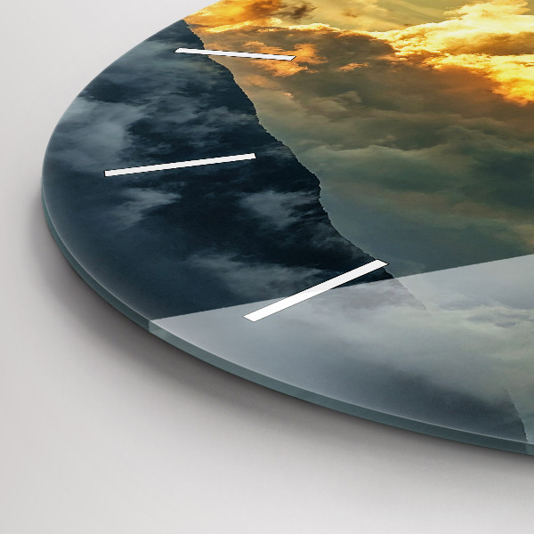 Round glass wall clock Balloon flight in the clouds