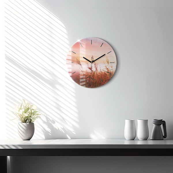 Round glass wall clock Foggy morning