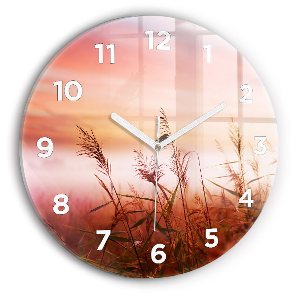 Round glass wall clock Foggy morning