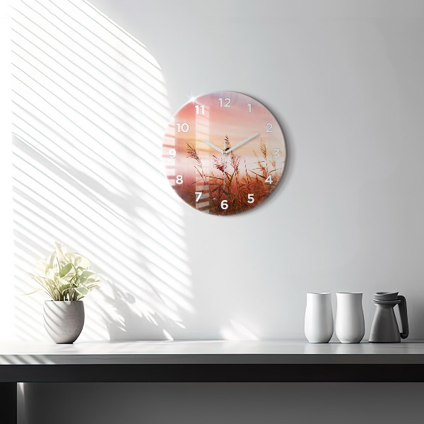 Round glass wall clock Foggy morning