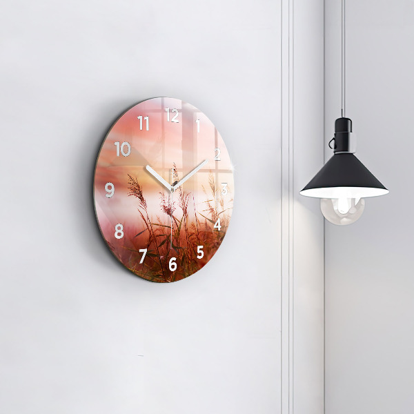 Round glass wall clock Foggy morning