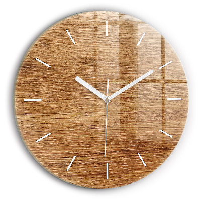 Round glass wall clock Light wood