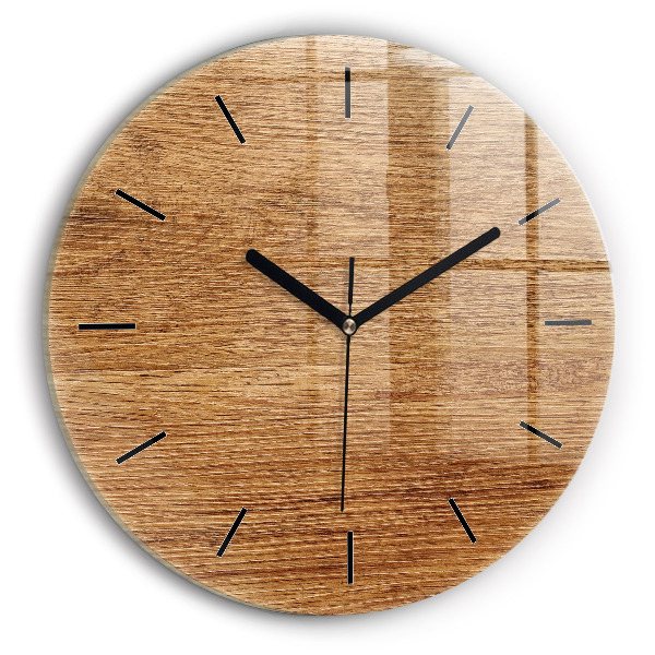 Round glass wall clock Light wood