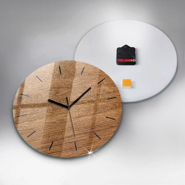 Round glass wall clock Light wood