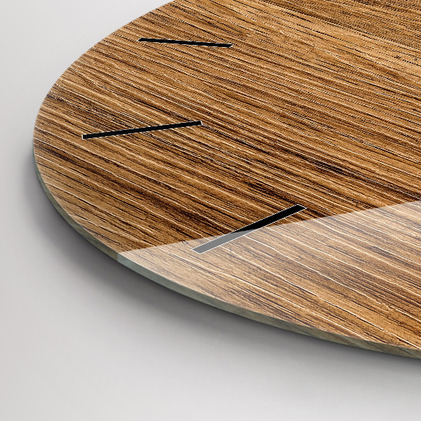 Round glass wall clock Light wood