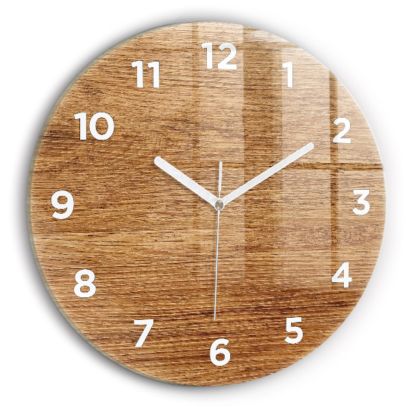 Round glass wall clock Light wood