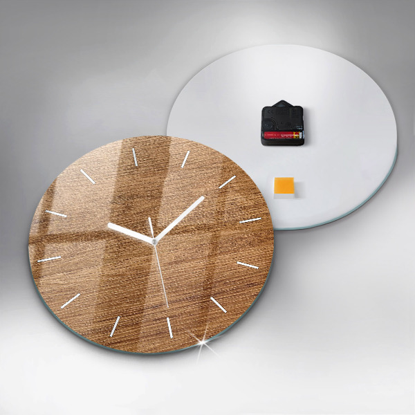 Round glass wall clock Light wood