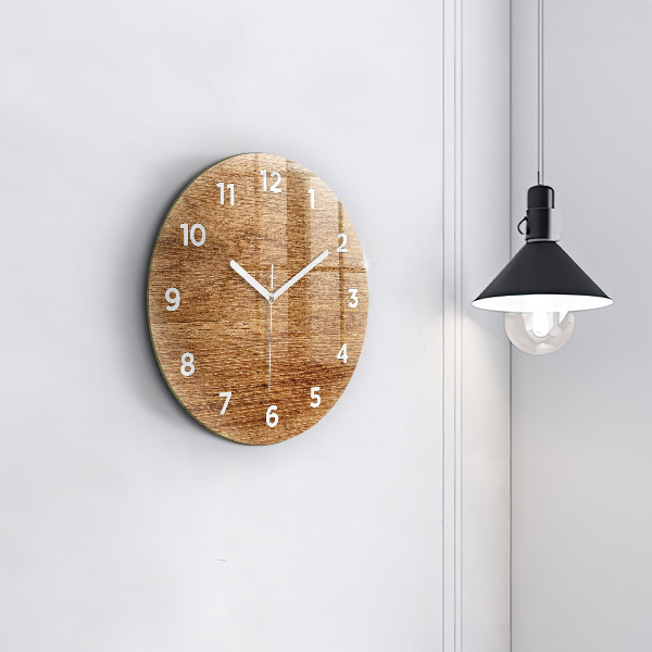 Round glass wall clock Light wood