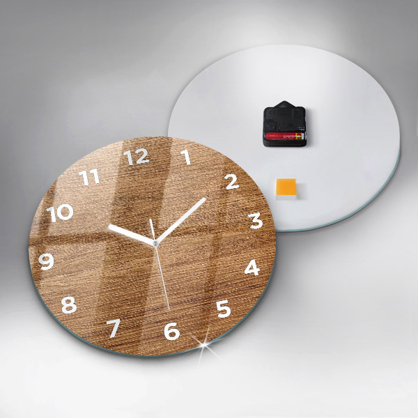 Round glass wall clock Light wood