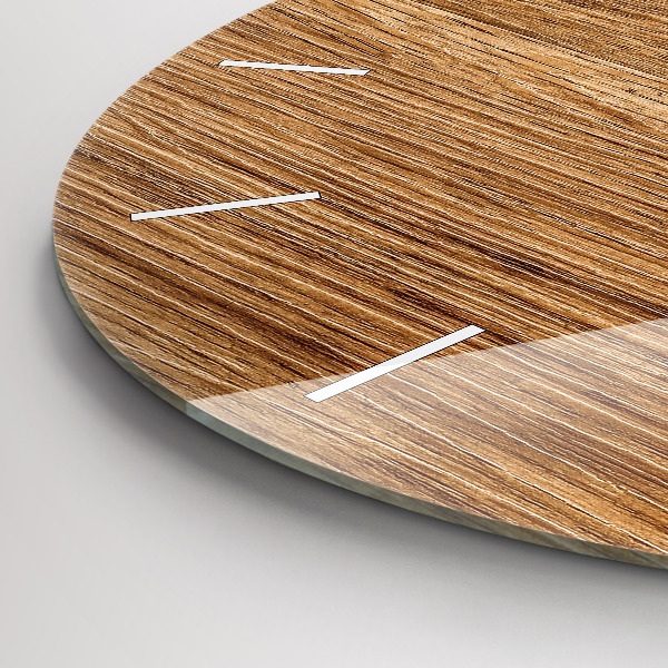 Round glass wall clock Light wood